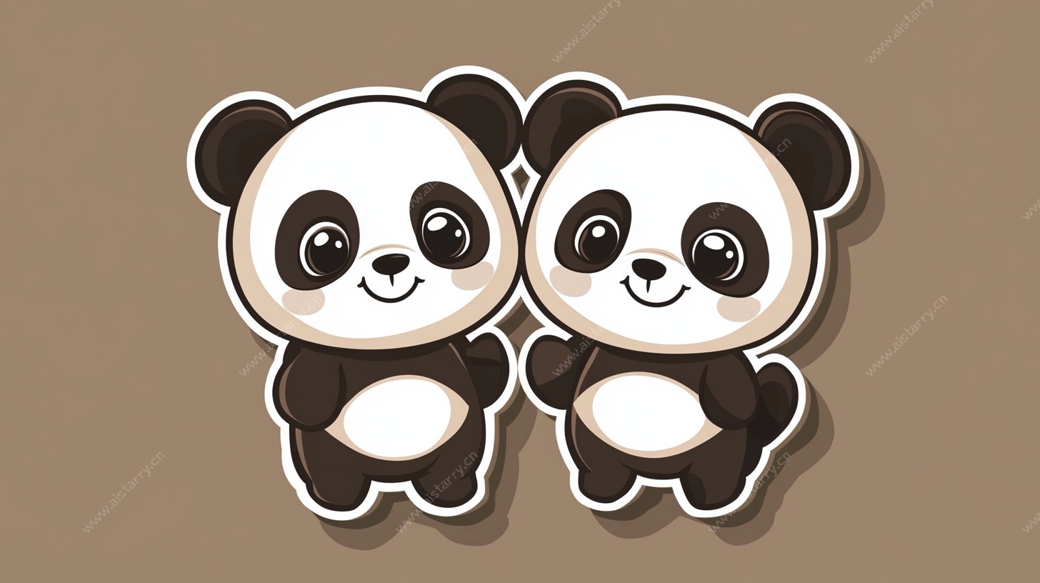 可爱双熊猫卡通贴纸