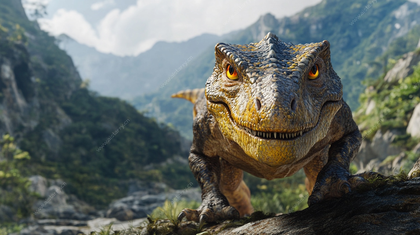 逼真恐龙于山间霸气登场