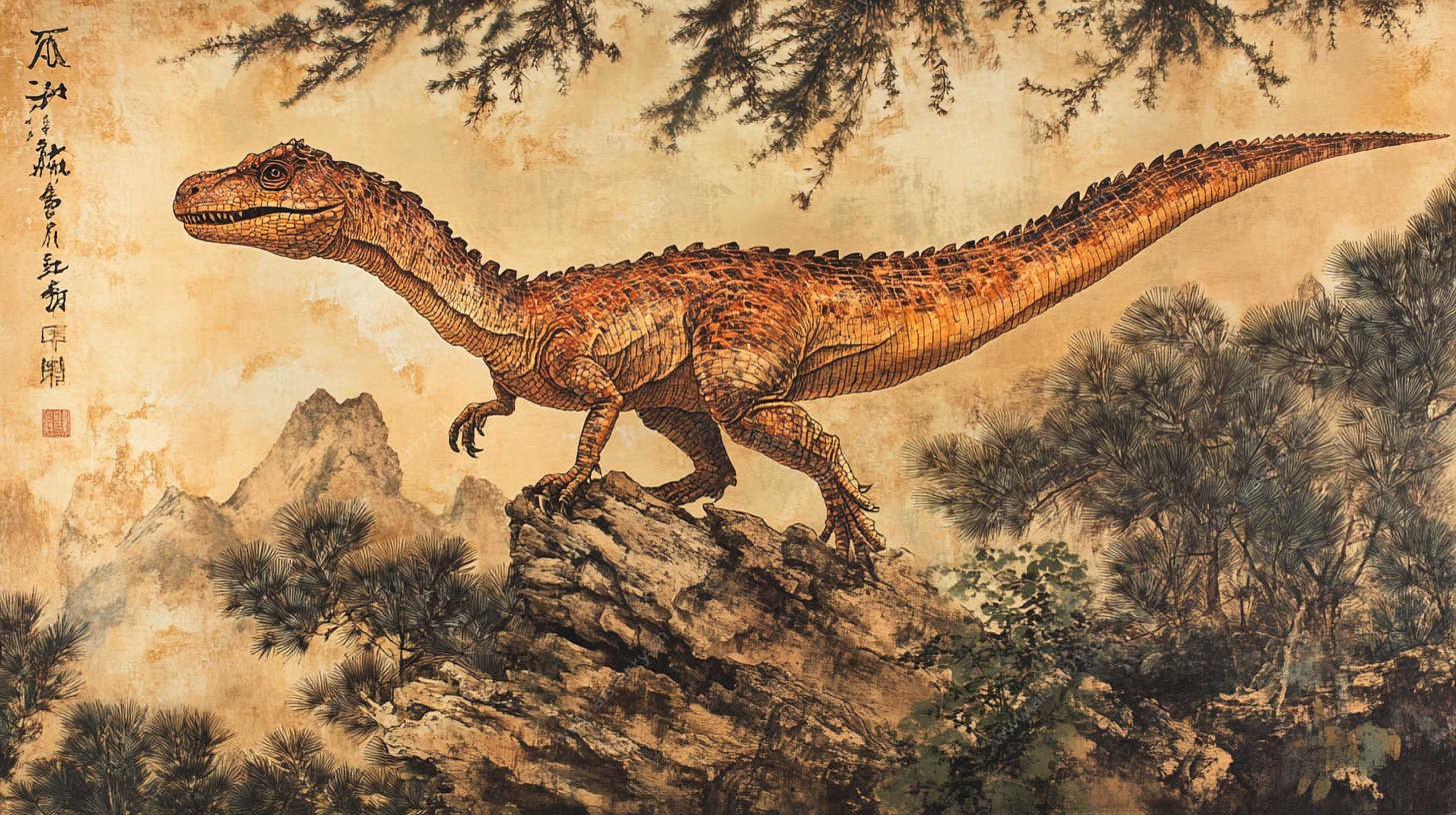 水墨风格恐龙山水图