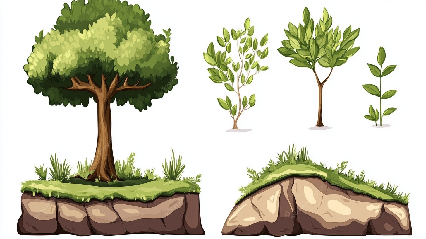 卡通风格树木与地形元素