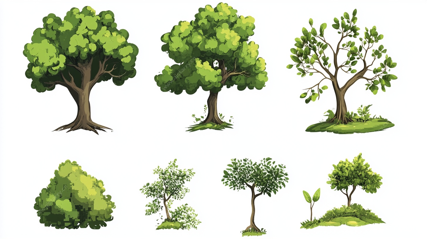 多样卡通树木插画集合