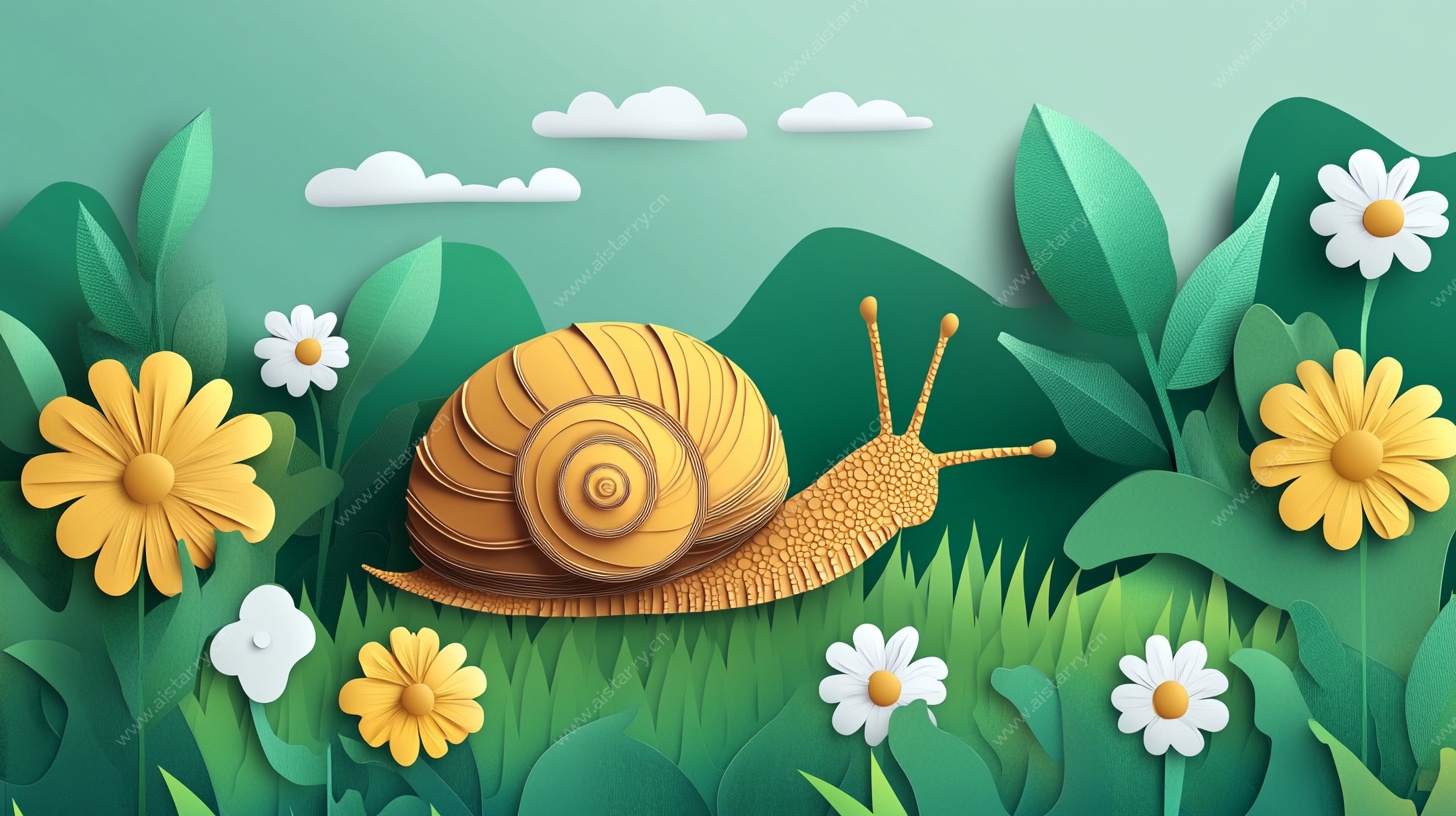 草地上的蜗牛纸艺插画