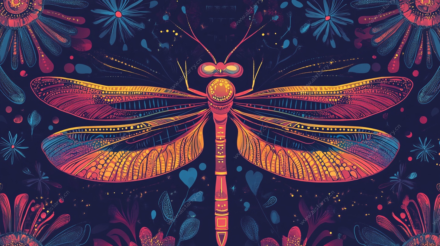 梦幻彩翼蜻蜓插画