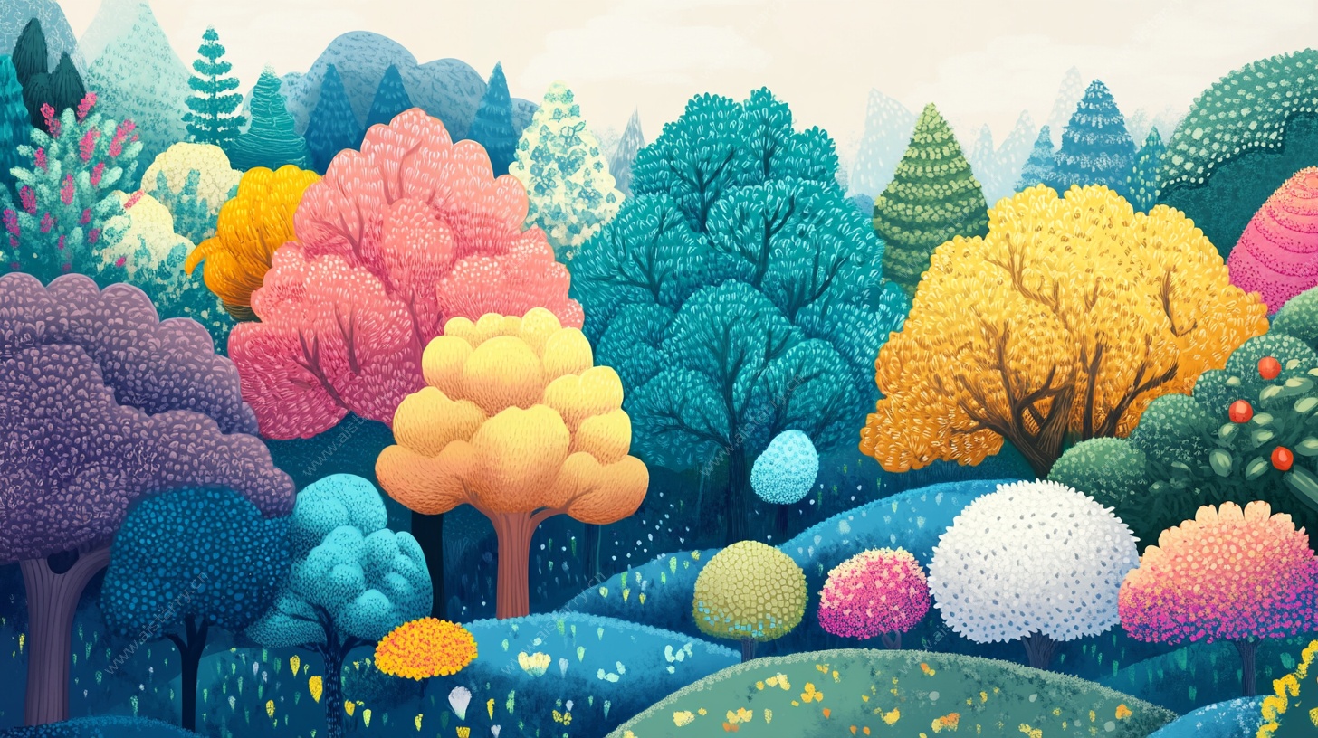 梦幻多彩森林景观图