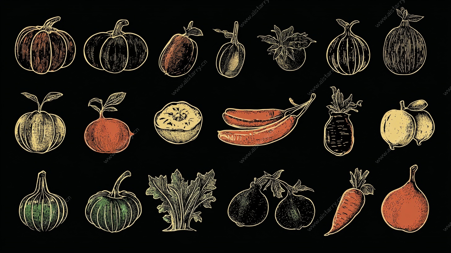 手绘多彩果蔬集合图