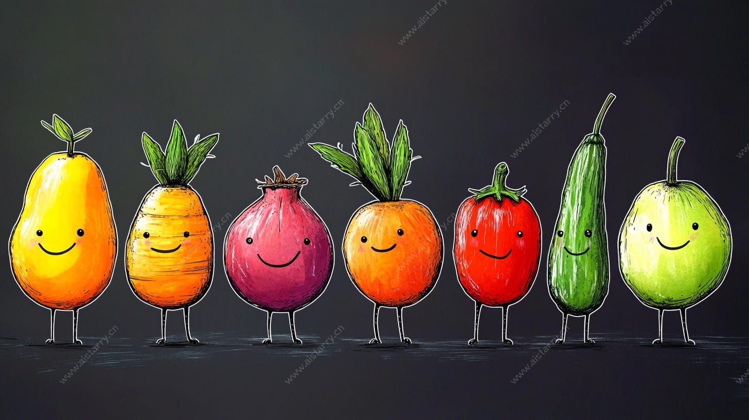 可爱拟人化蔬菜水果队列