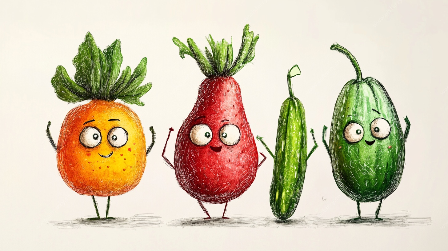 可爱拟人蔬菜水果插画