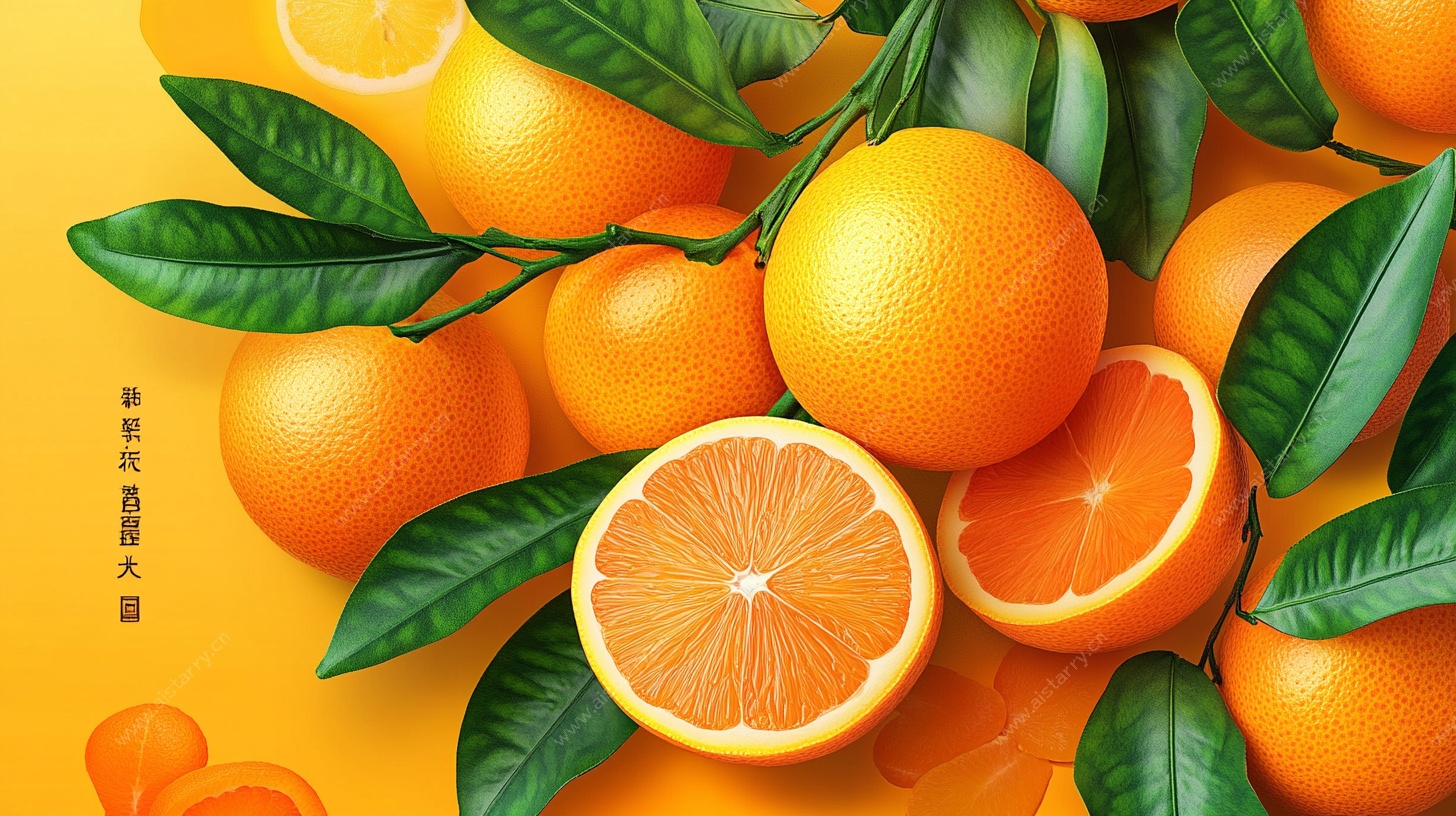橙子静物图 鲜橙绿叶之美