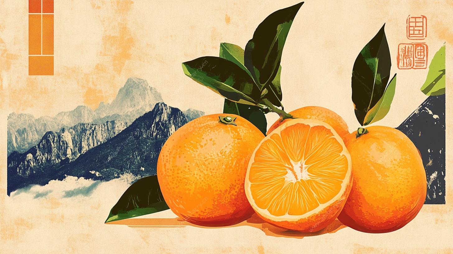 复古风柑橘静物插画