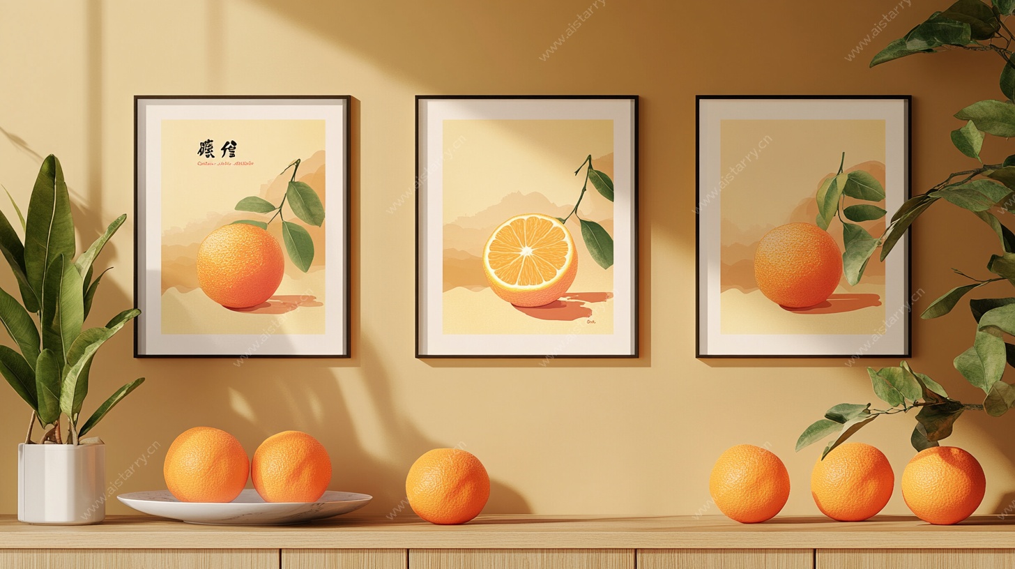 三幅橙画装点温馨角落