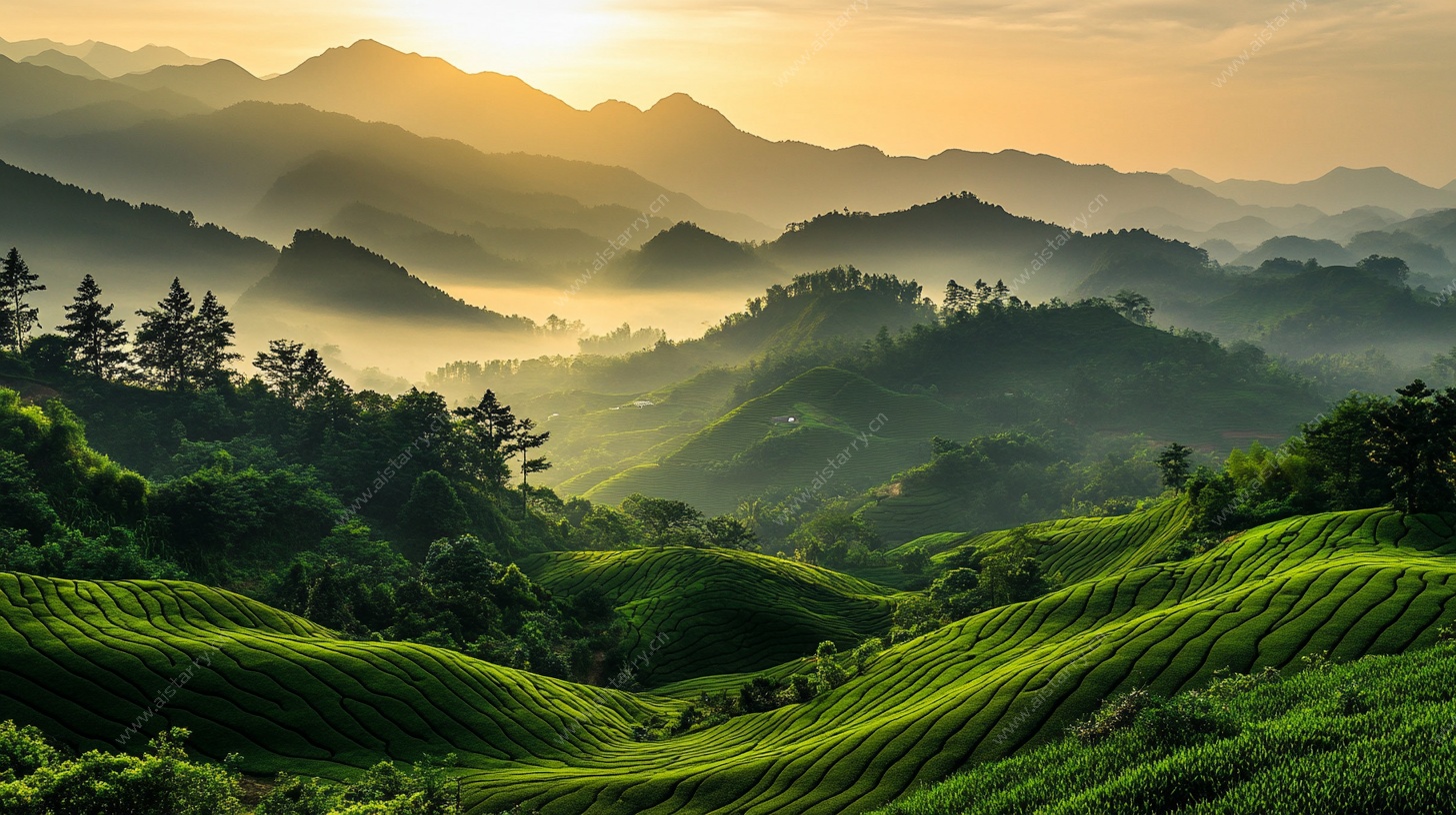 晨曦下的茶山美景