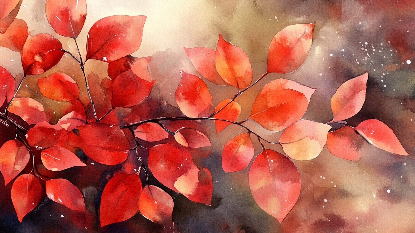 秋意红枫水彩画