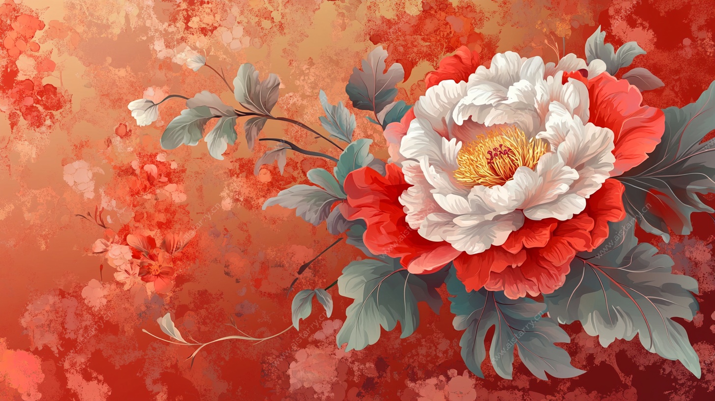 中式牡丹花卉艺术插画