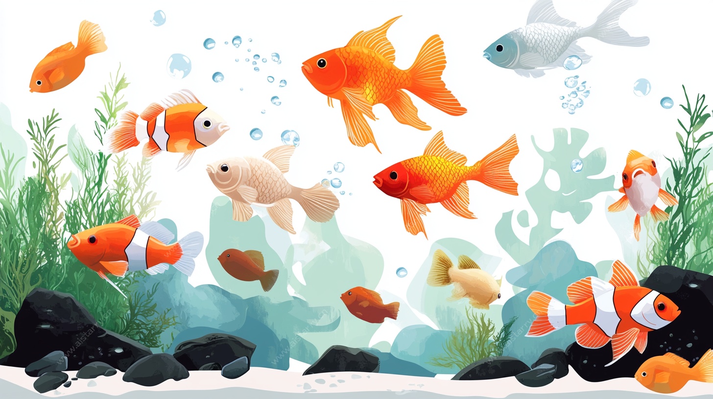 畅游海底的多彩金鱼