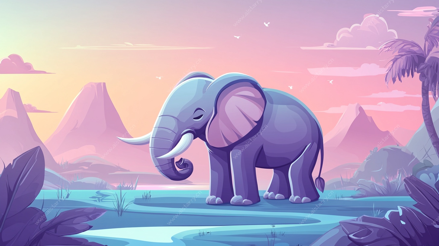 梦幻风景中的可爱大象