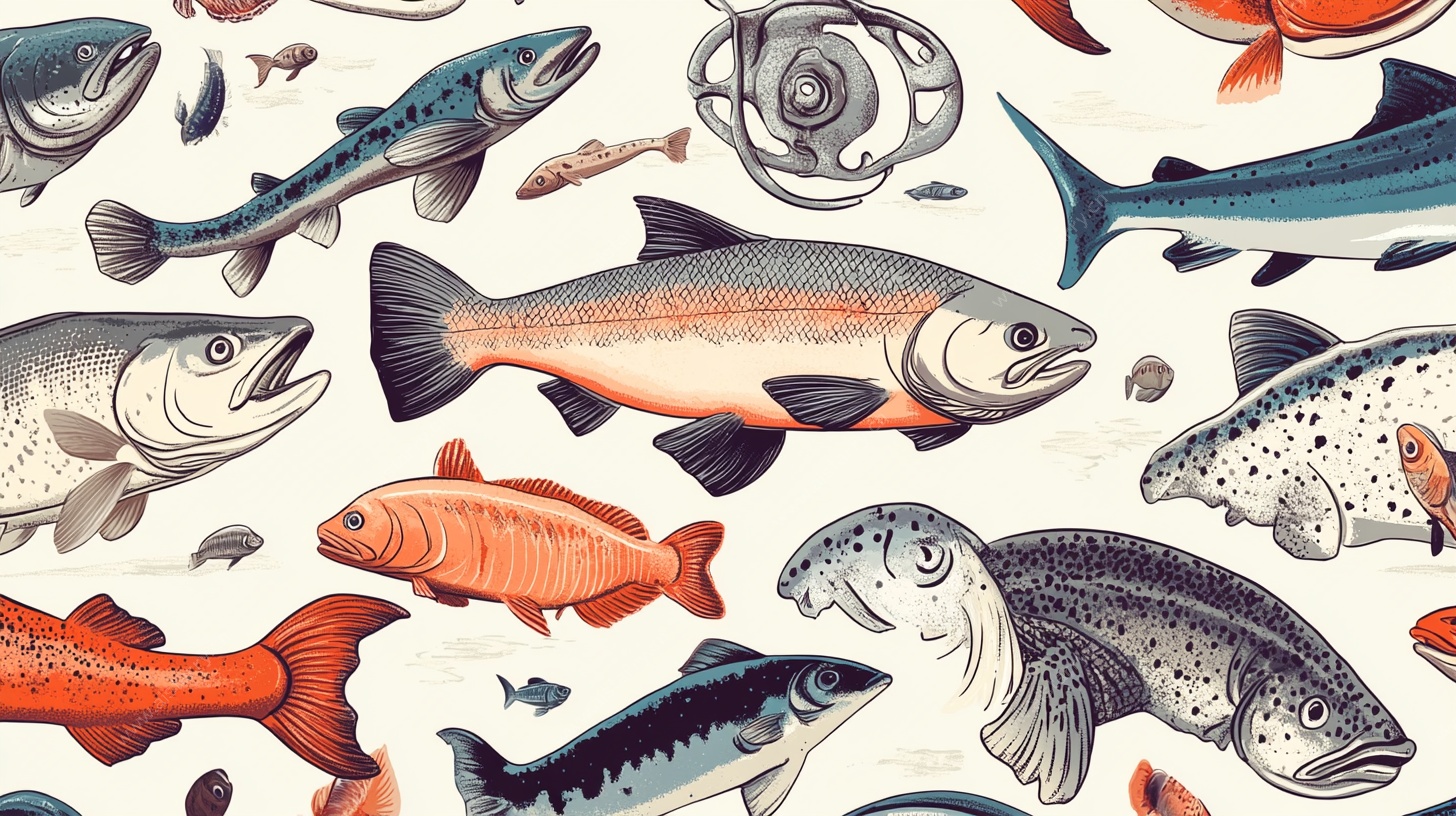 多彩鱼类手绘图案