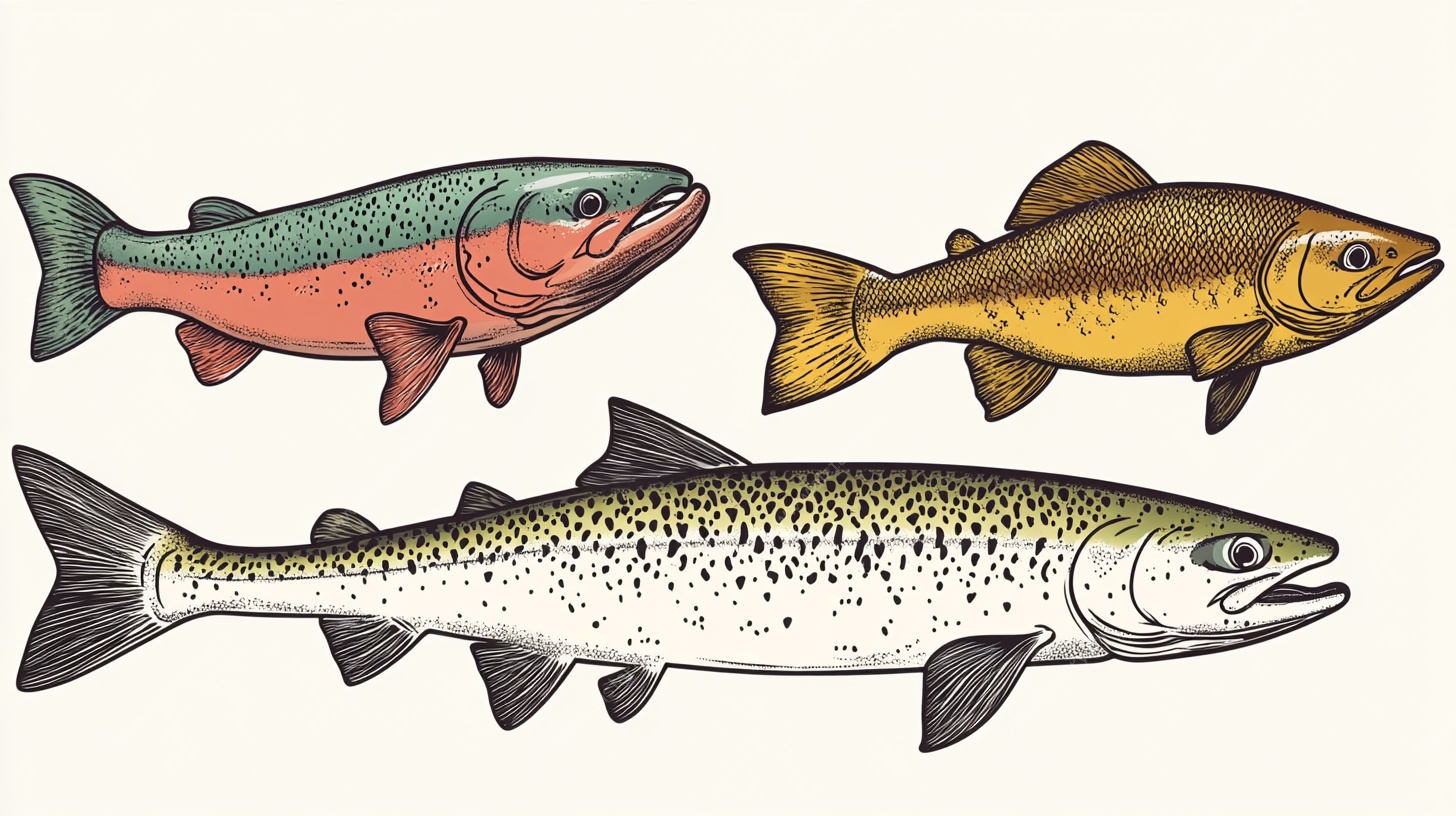 手绘三色鲑鱼插画