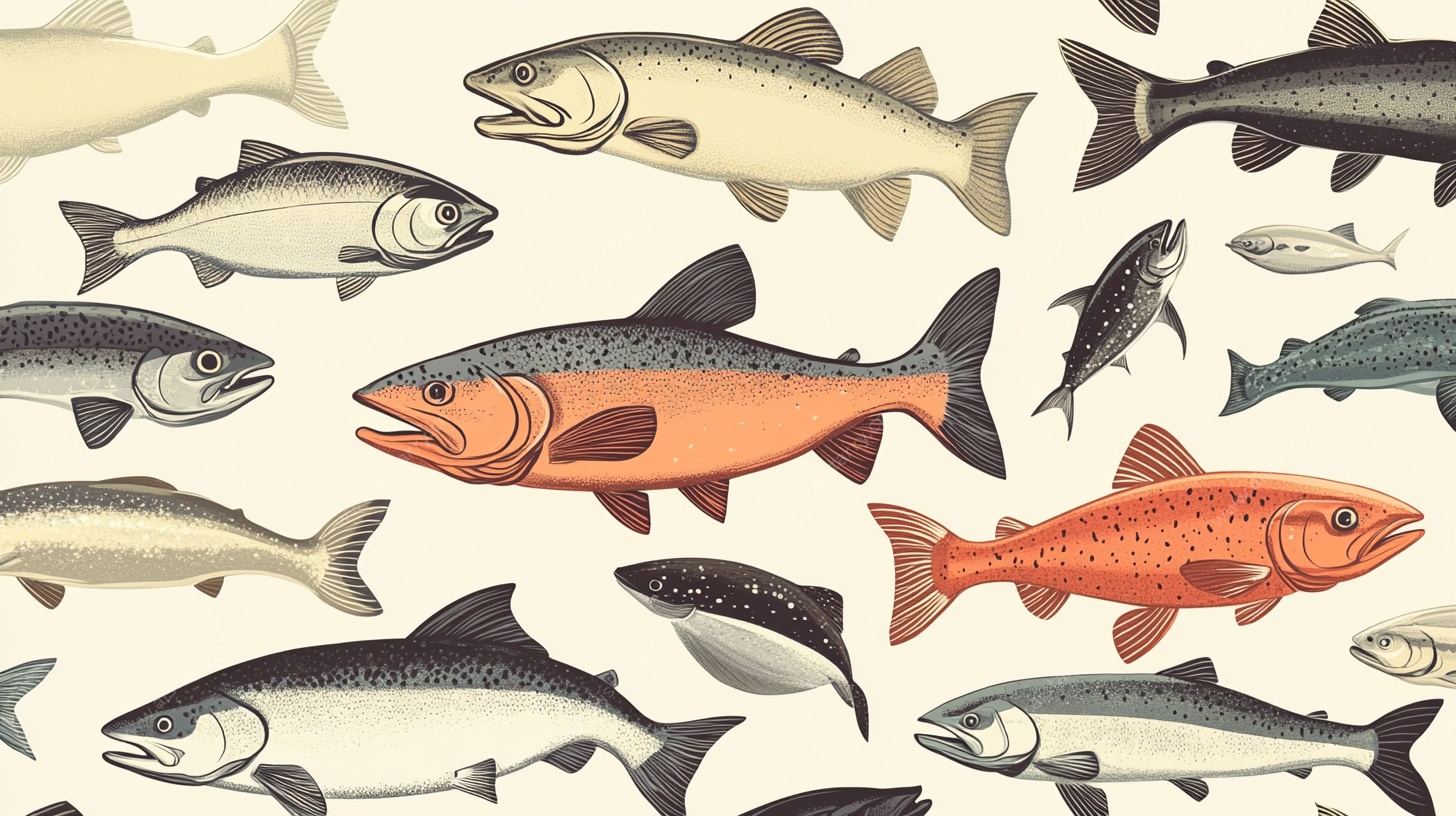 多彩鱼类插画图案