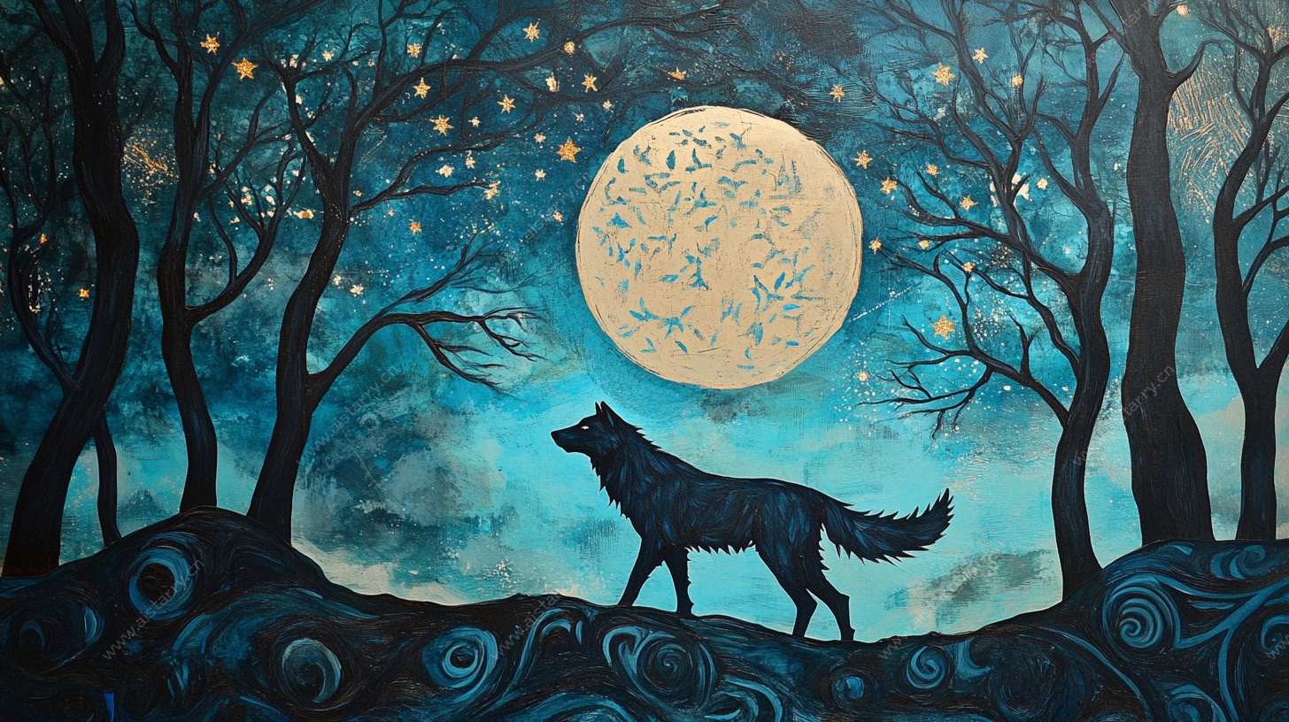 月夜孤狼图