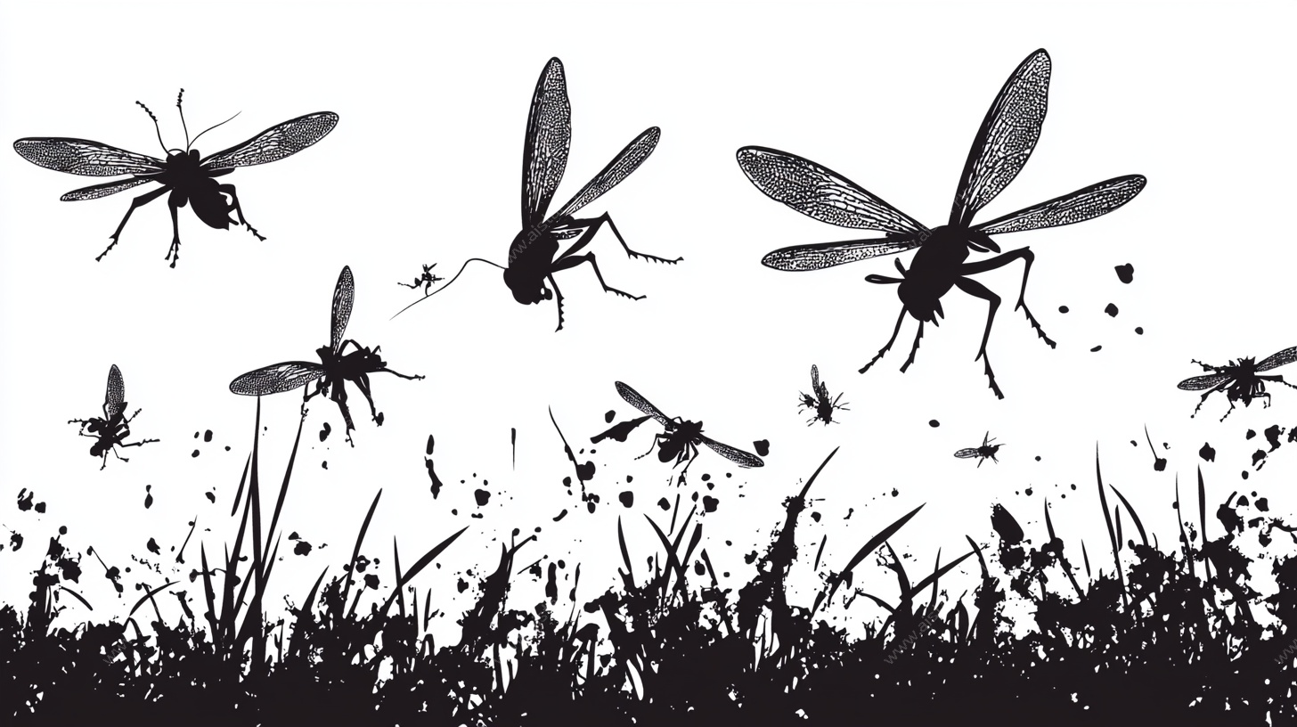 群蚊飞舞剪影图