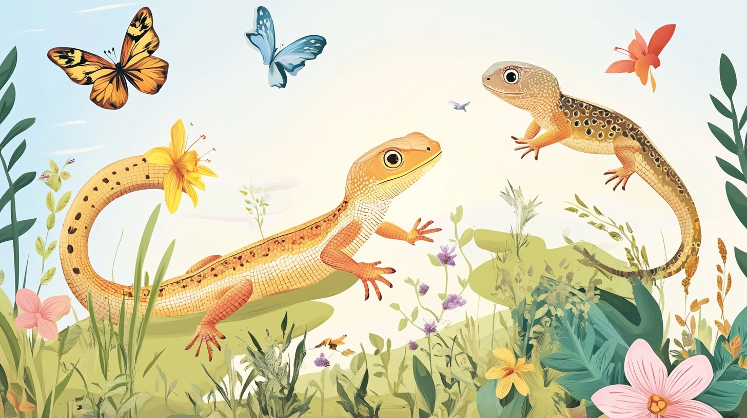 蜥蜴与蝴蝶的田园邂逅