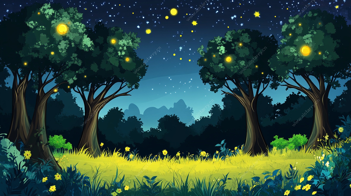 夏夜萤火森林插画