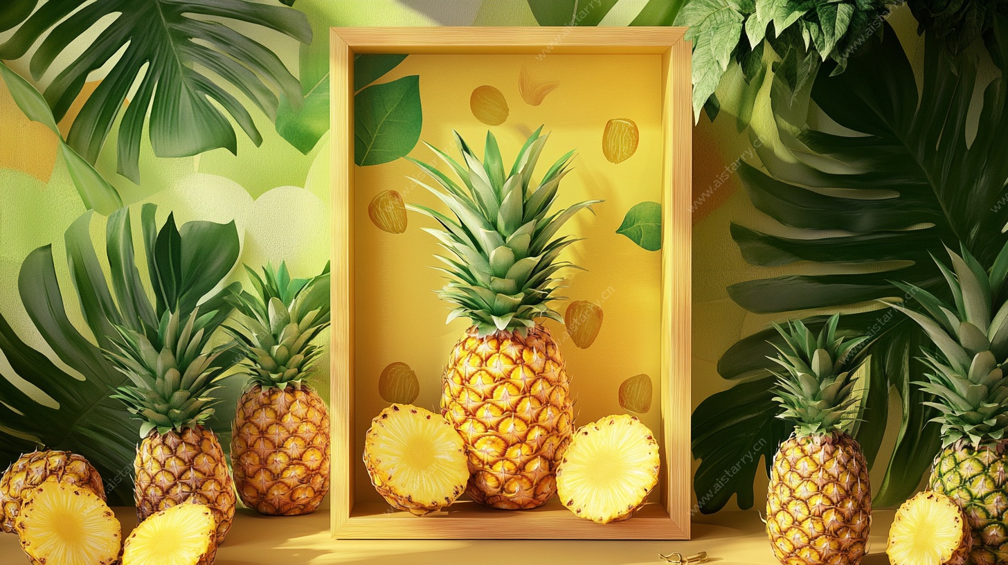 框中菠萝的热带风情画面