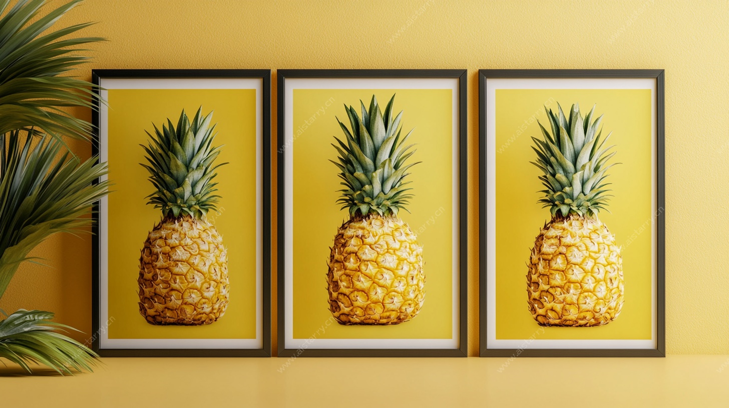 三联菠萝装饰画