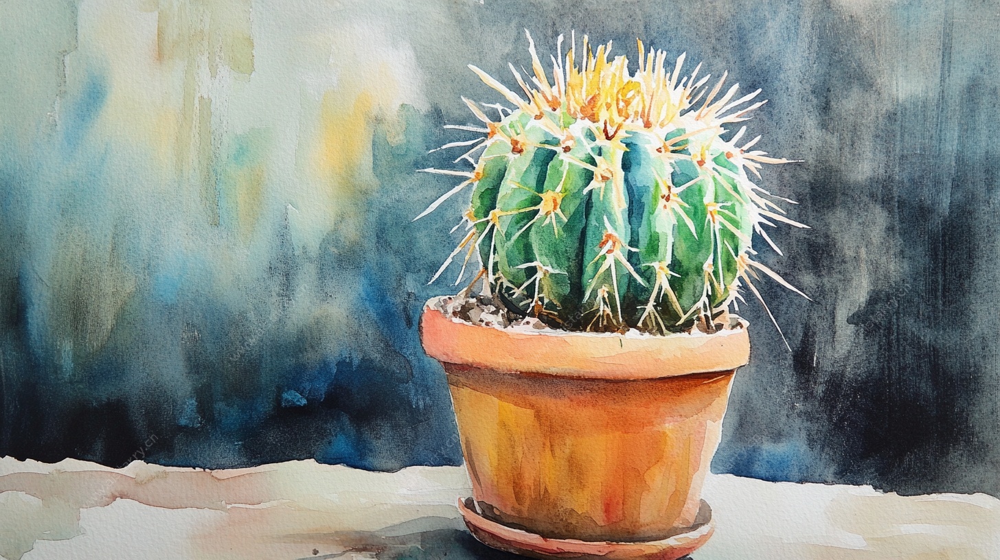 水彩风仙人掌盆栽画