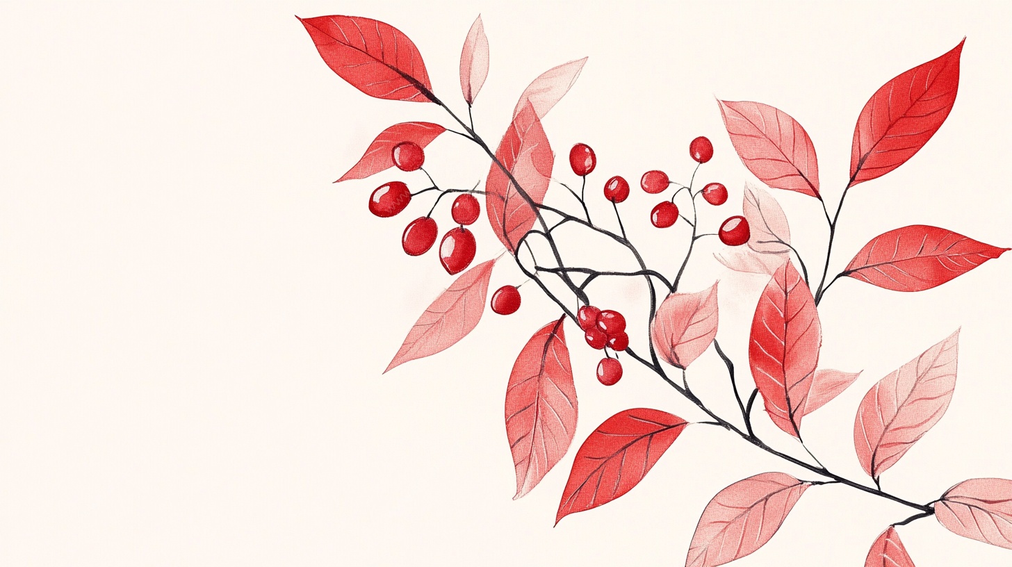 红色枝叶与浆果插画