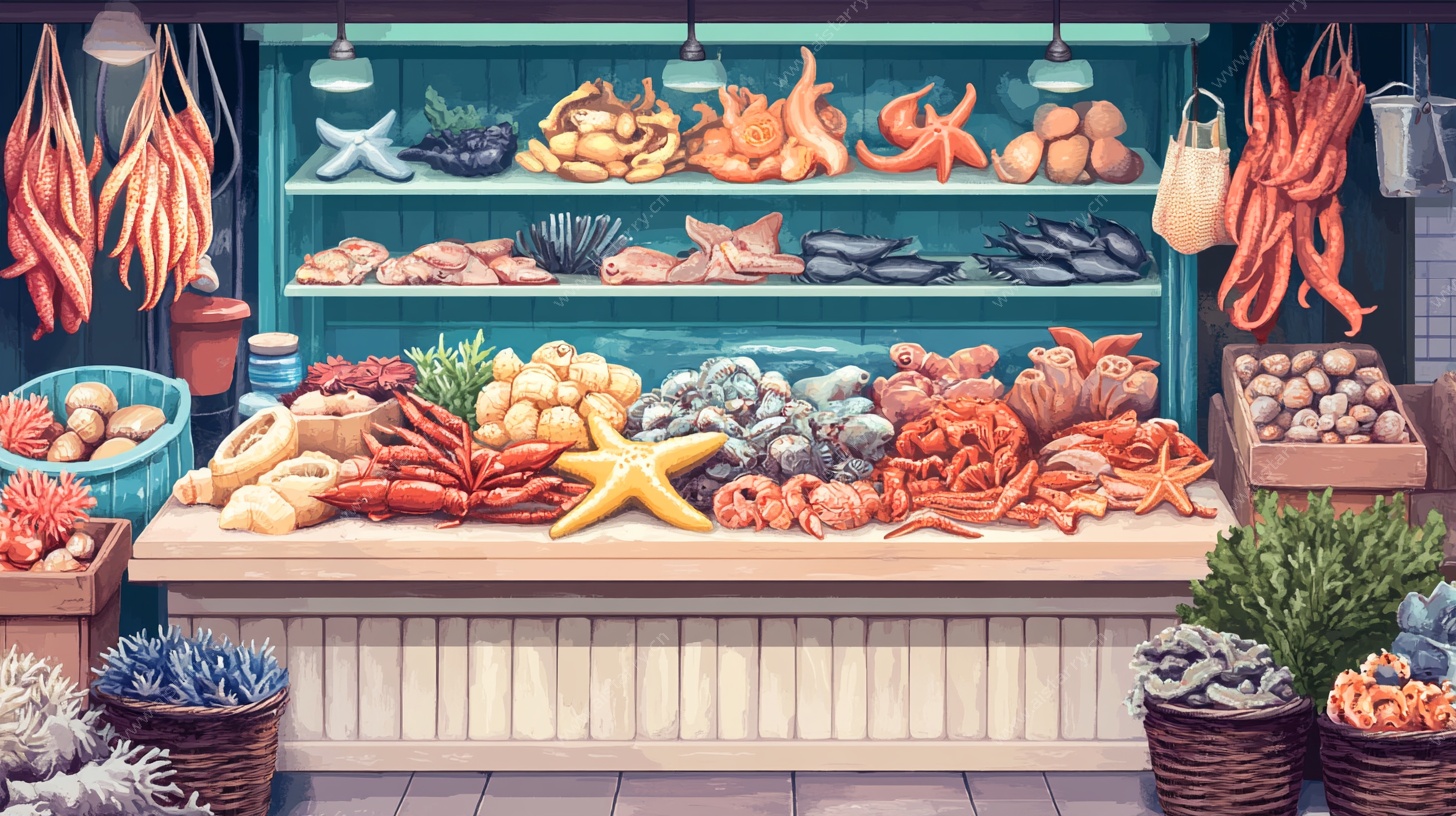 海鲜摊位插画