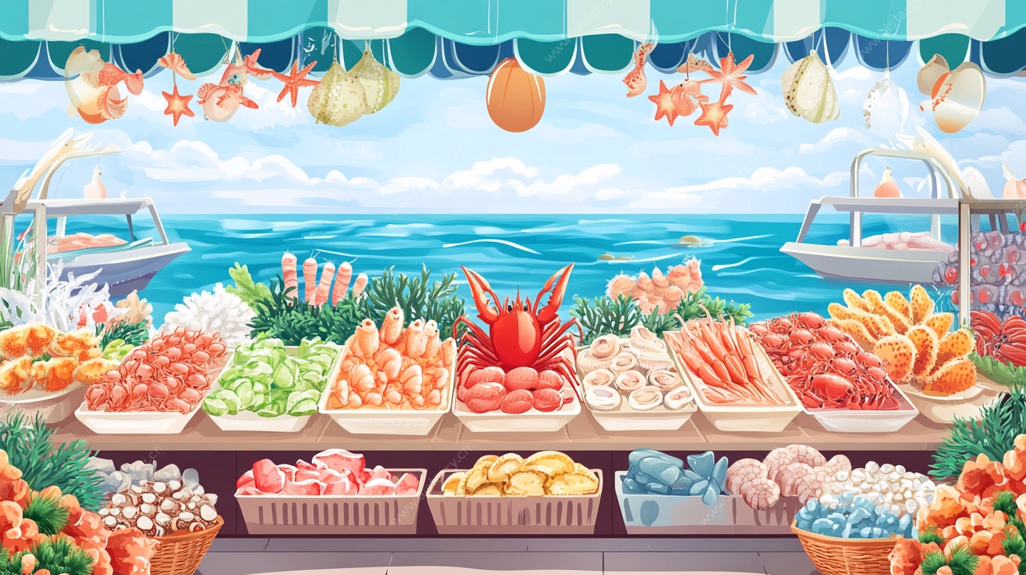 海边海鲜集市插画