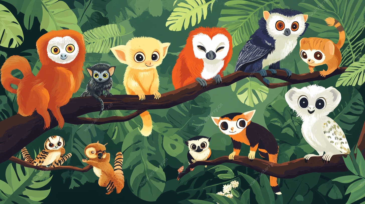 森林中的萌宠动物聚会