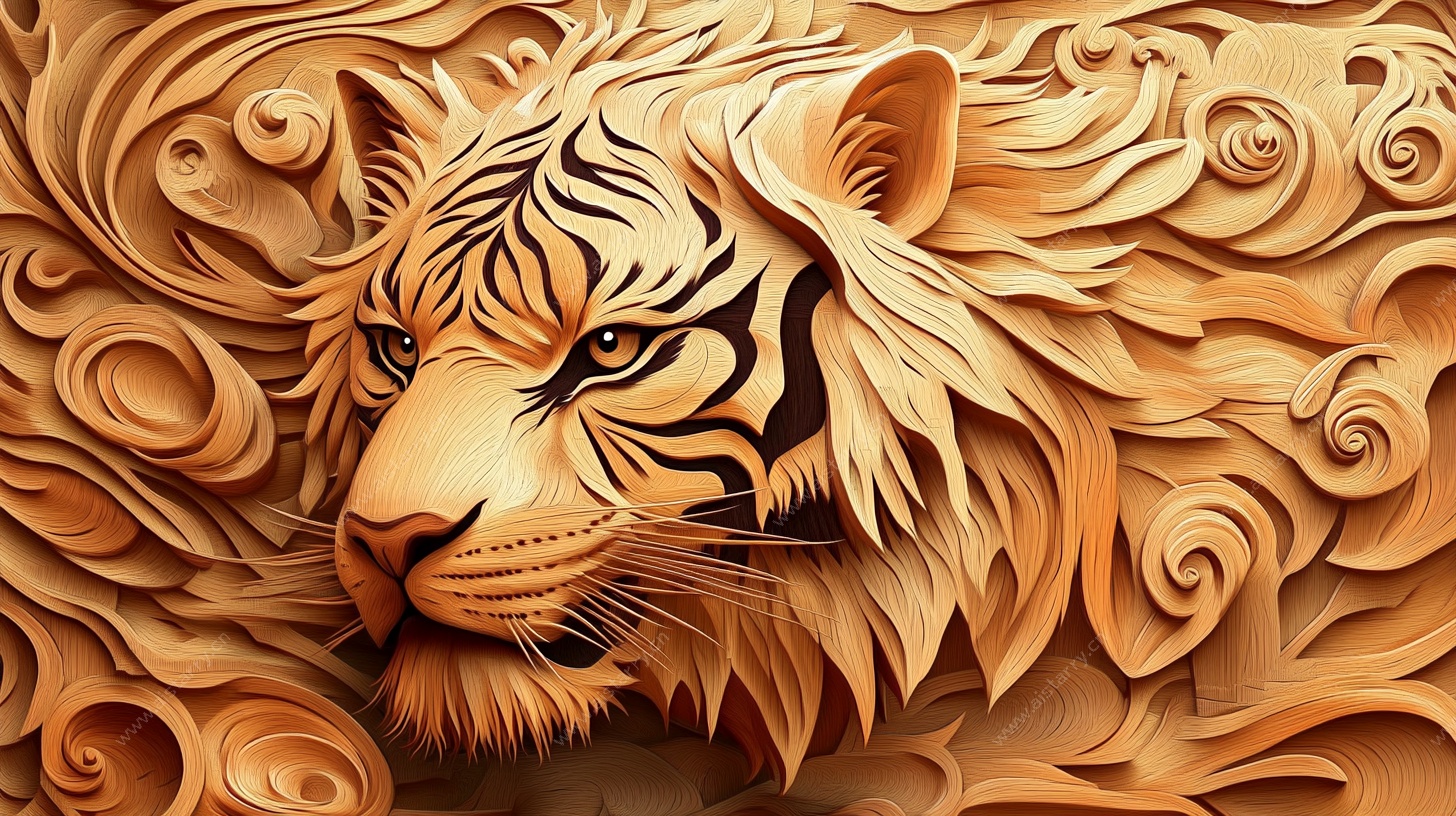 木雕老虎头像艺术作品