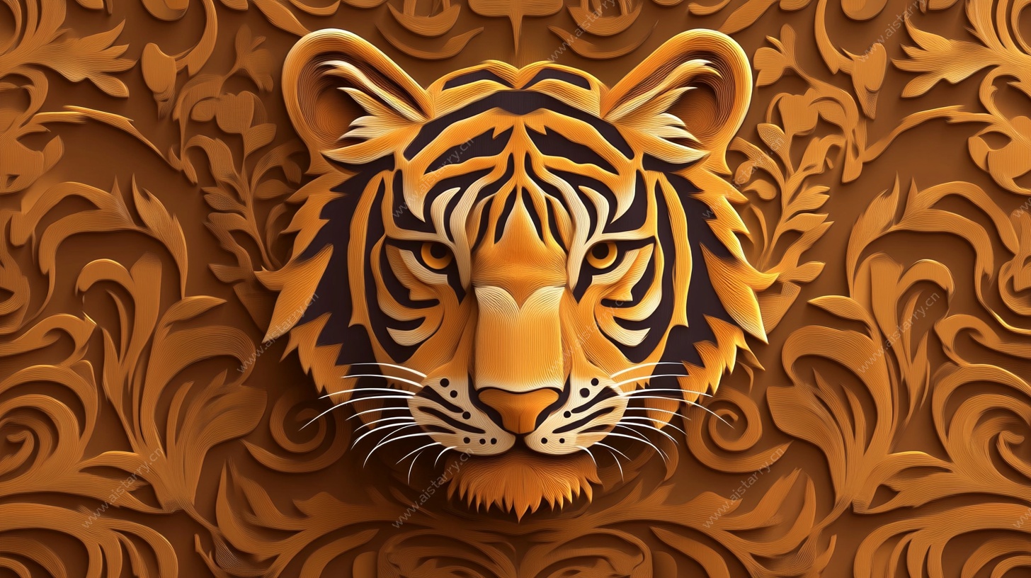 立体剪纸风老虎头部图案