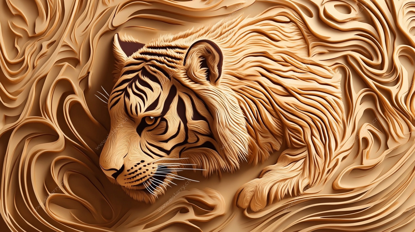 浮雕风格老虎头部艺术图