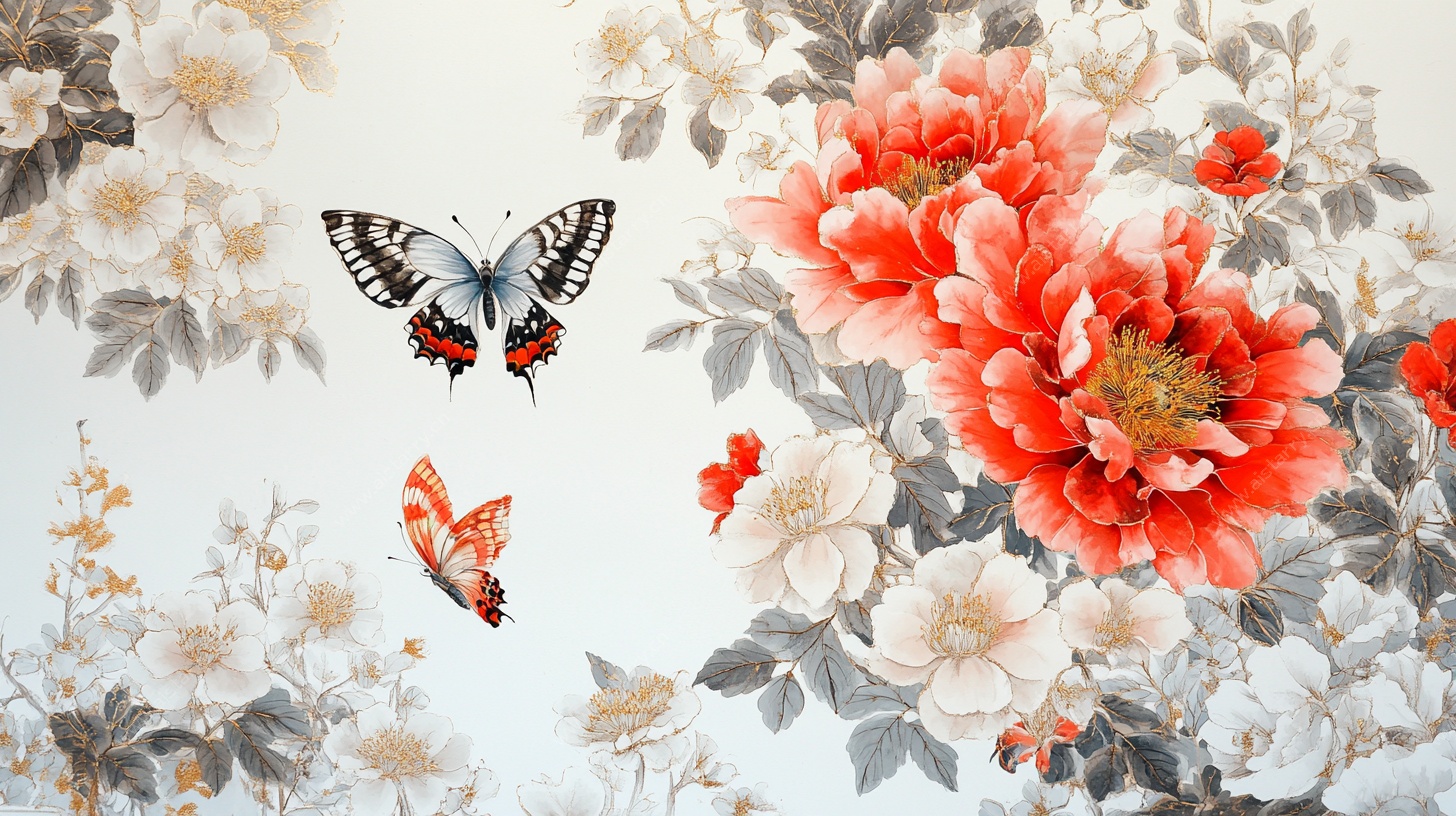 牡丹蝴蝶中式花卉图景