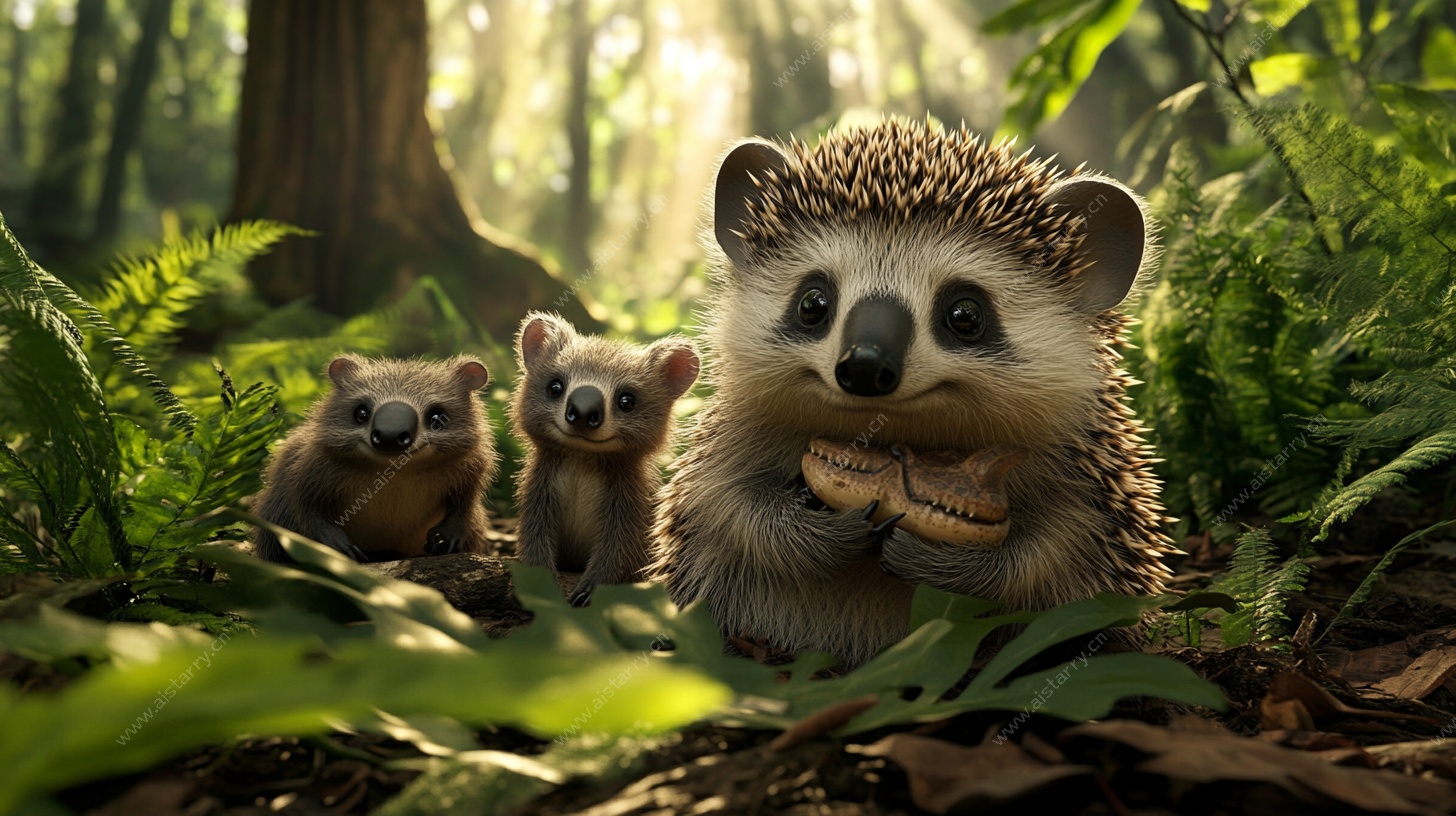 森林中的刺猬一家