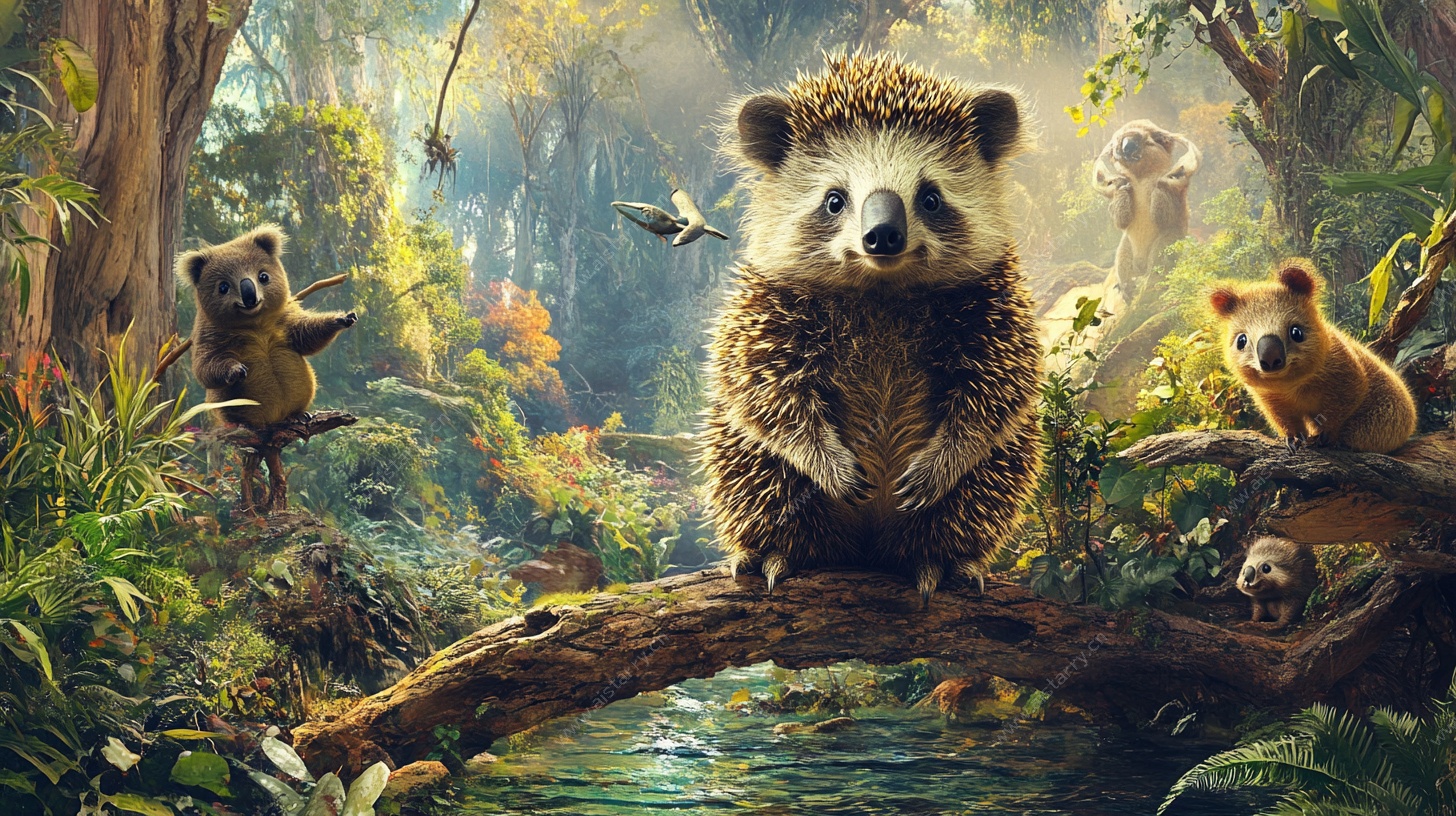 森林中的萌趣刺猬与伙伴