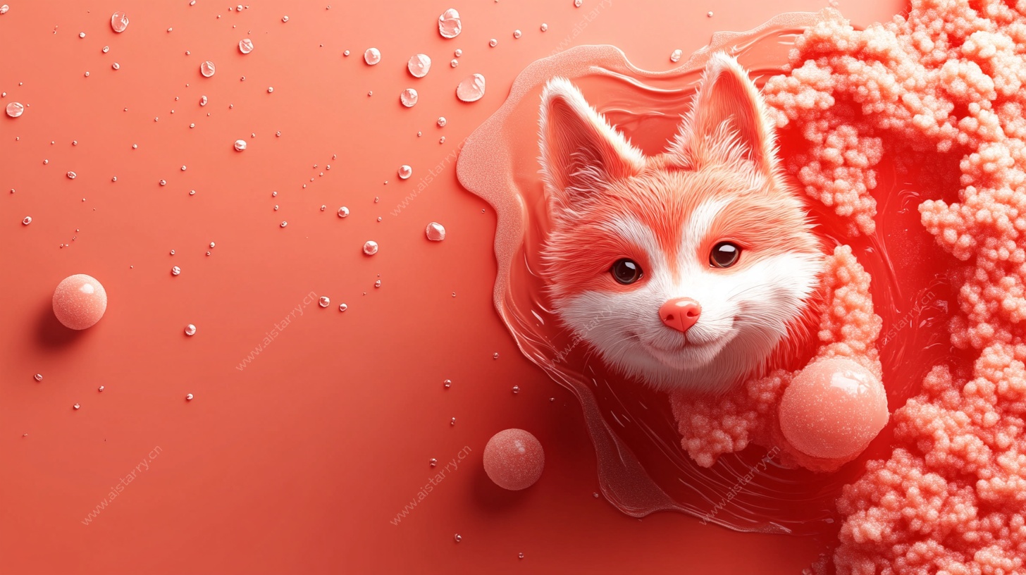 萌狐融于粉色梦幻场景