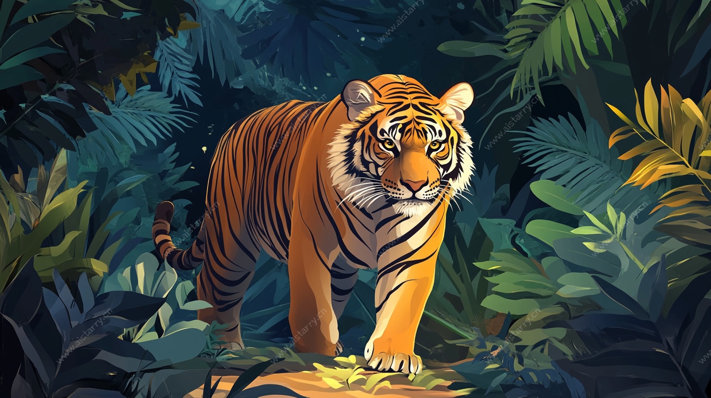 森林中的猛虎插画