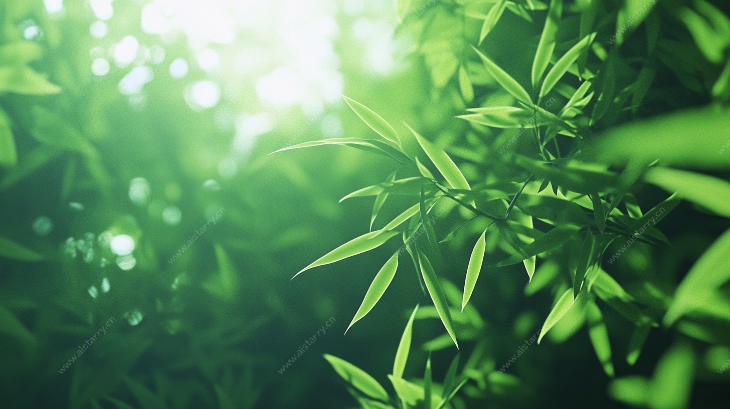 阳光下的翠绿竹叶