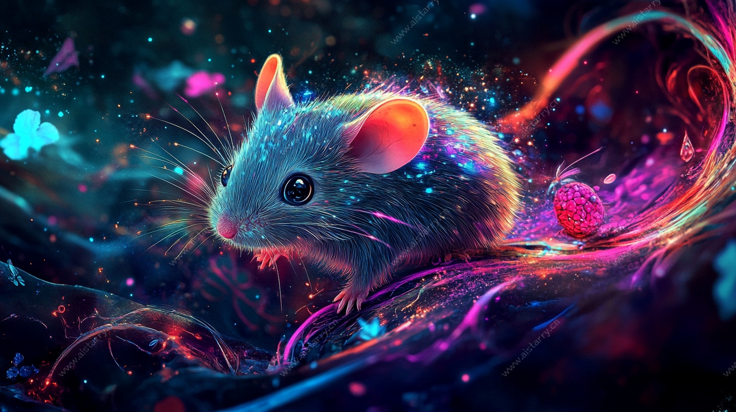 梦幻炫彩小老鼠插画