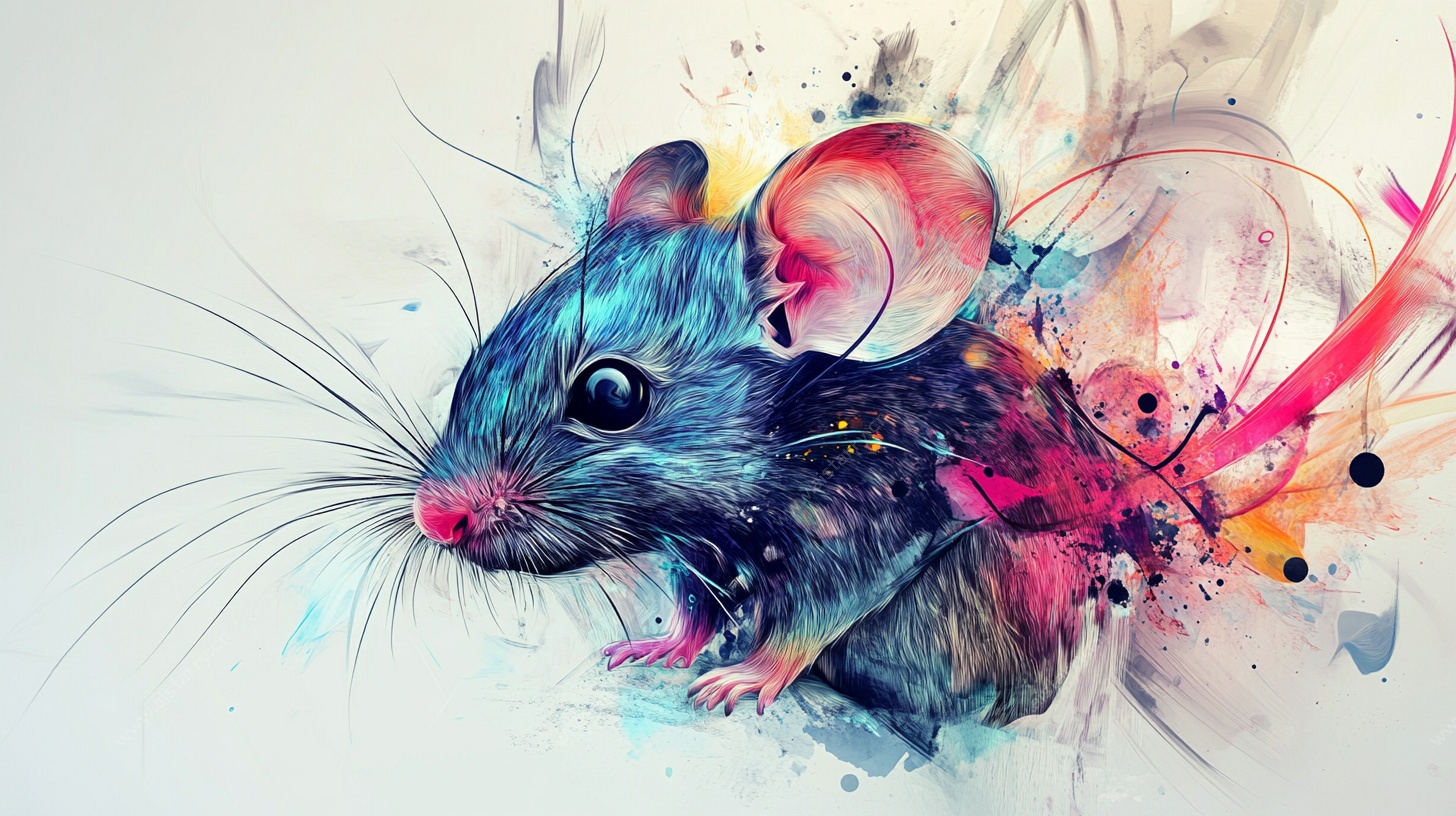 水彩风灵动老鼠艺术插画
