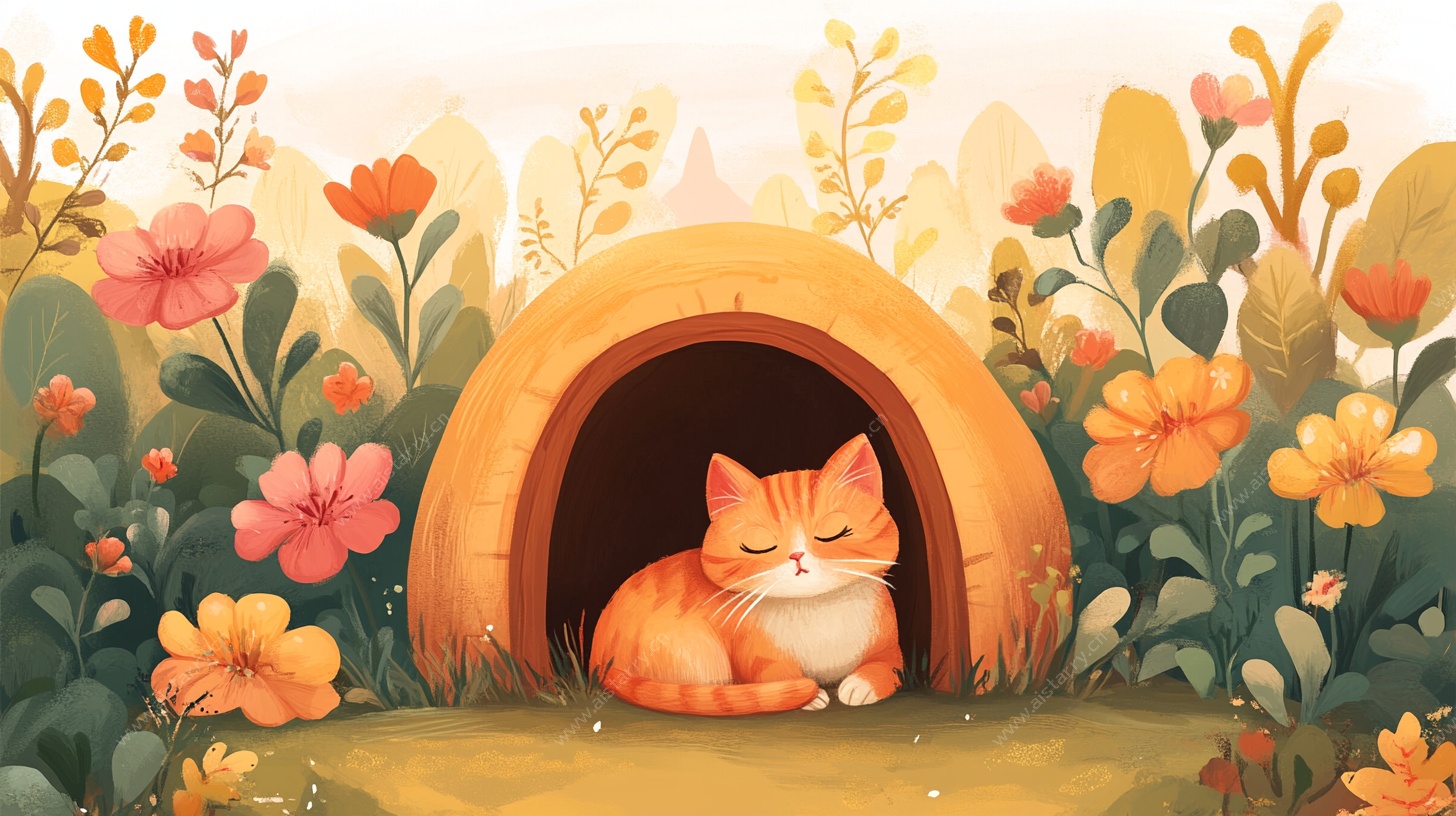 橘猫在花丛中的温馨小窝