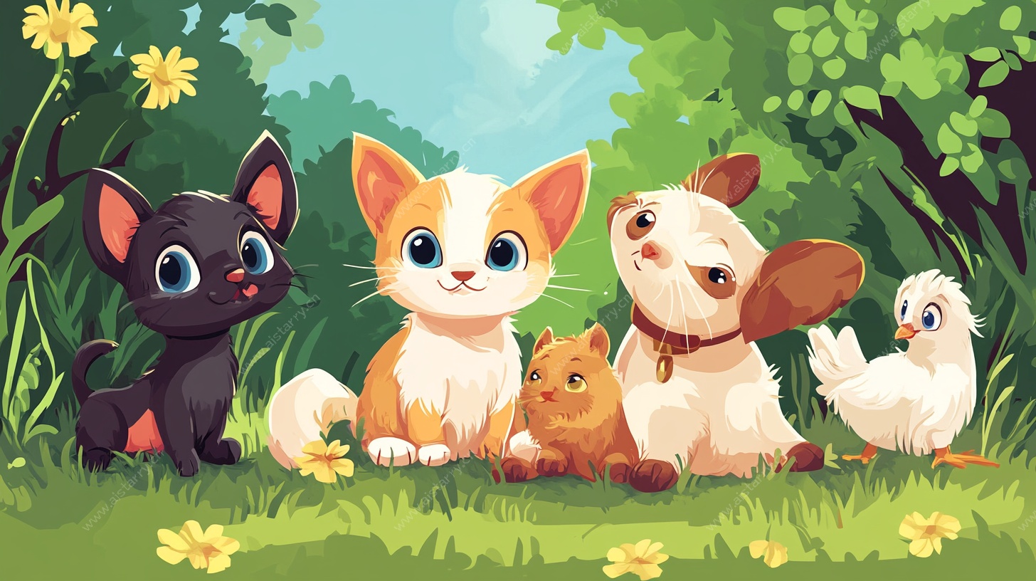 可爱动物们的惬意草地时光