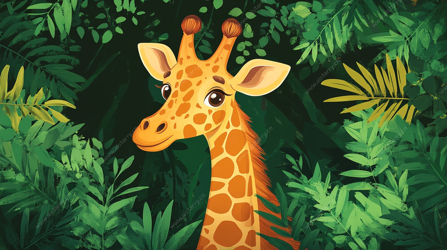 森林中的长颈鹿插画