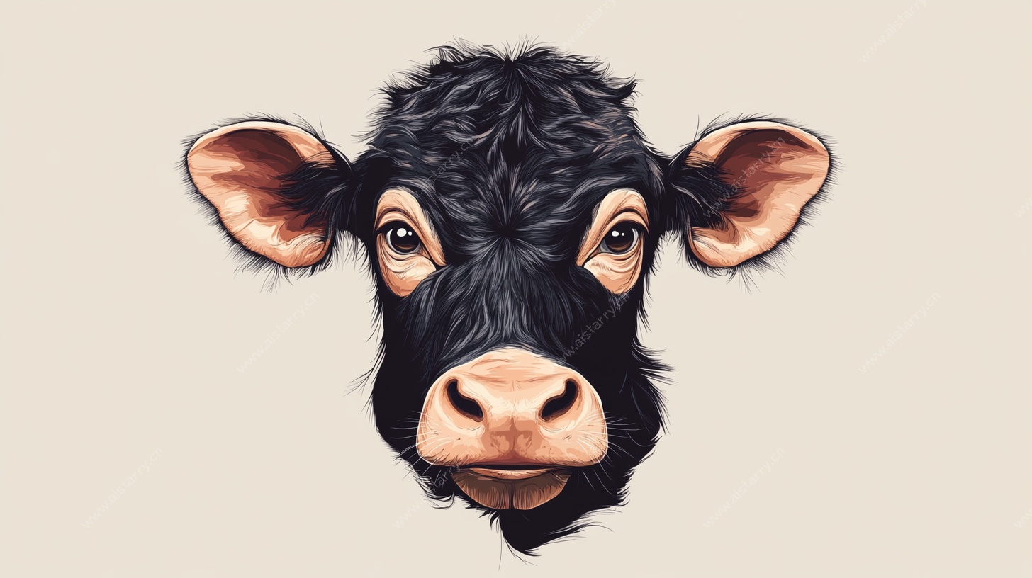 可爱黑牛头部插画