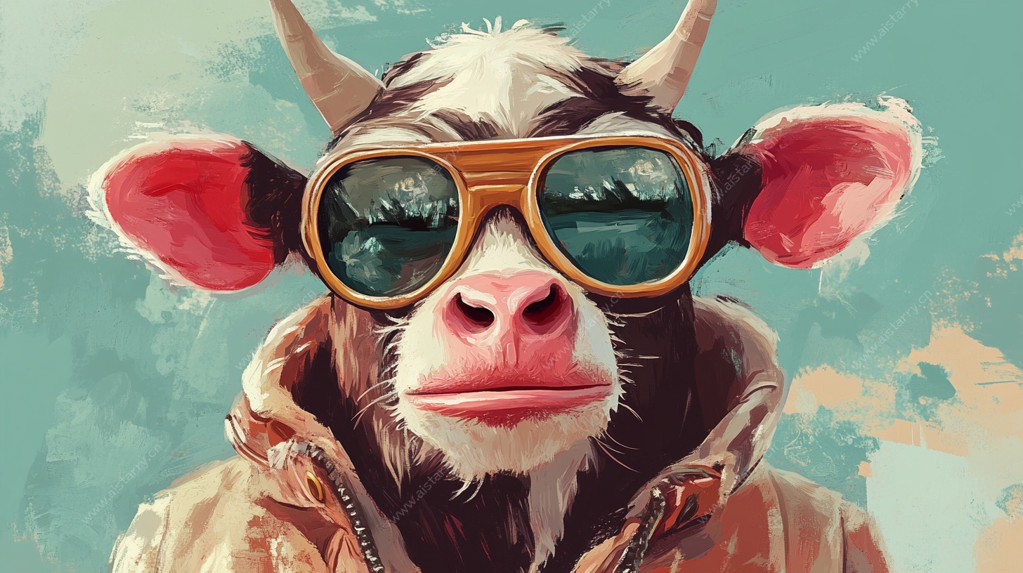 时尚酷牛形象插画