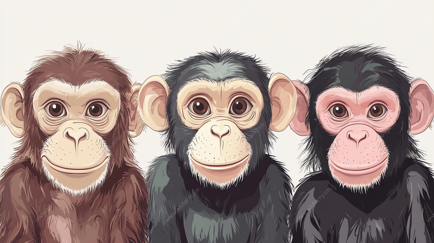 三只可爱小猩猩插画